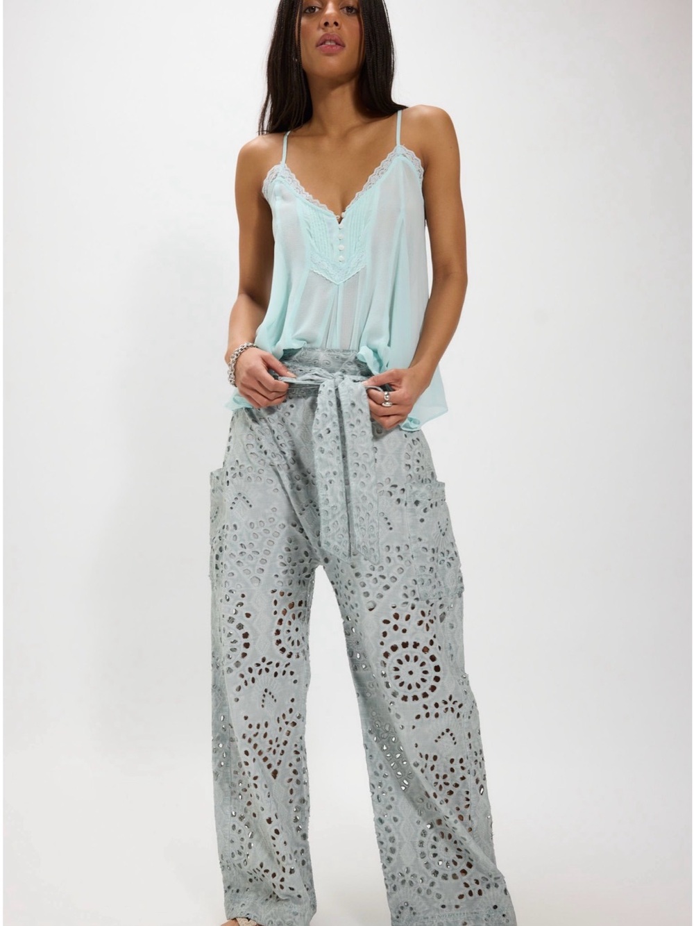 Free People Starry Skies Eyelet Pull-On Harem Pants